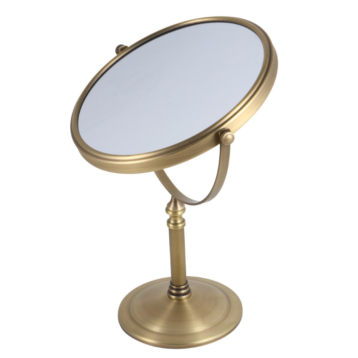 Espejo de Maquillaje de Mesa de Doble Cara Aumento 3X, Diseño Antideslizante en Metal y Vidrio Dorado para Uso Hogar