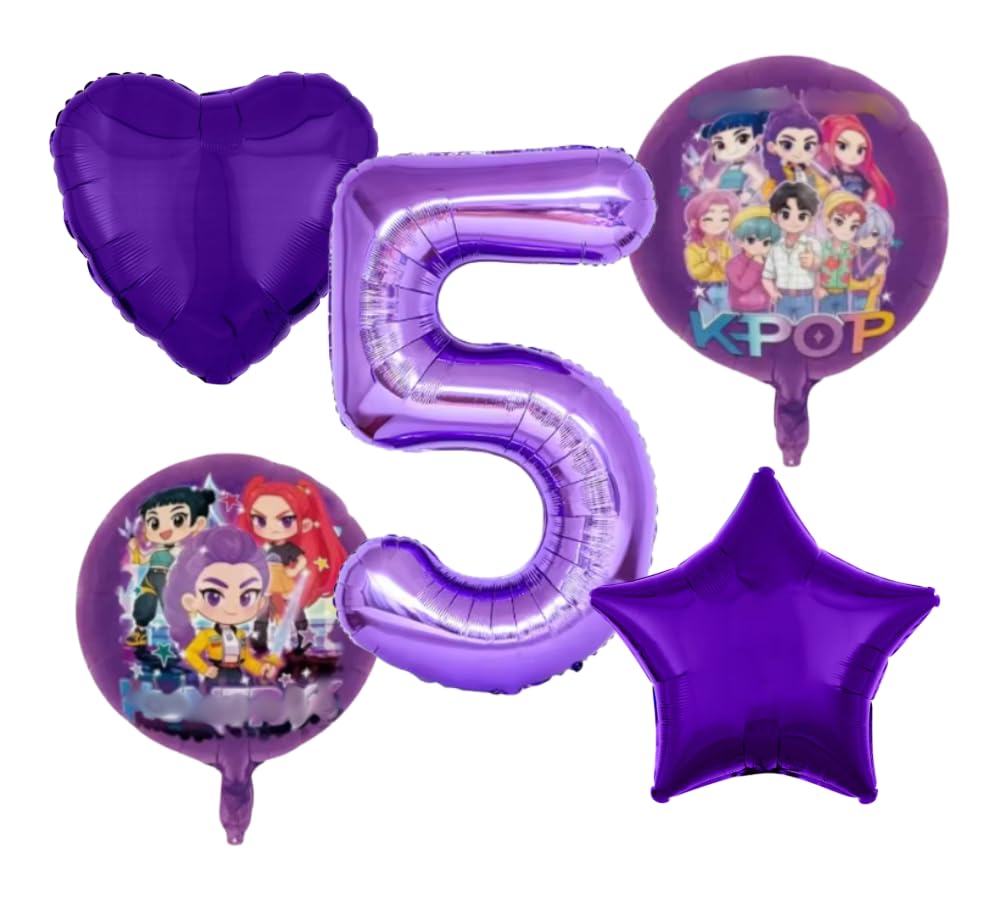K-POP balloon bundle for birthday party heart and star (Number 5)