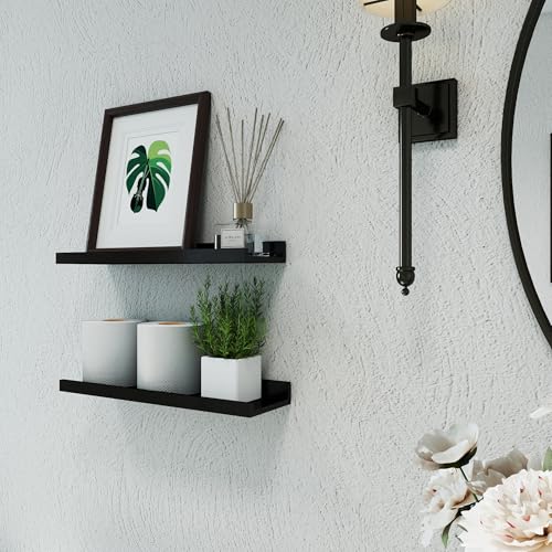 Image of Black Floating Shelves for Wall Decor, 16 in Shelf with Lip Set of 2