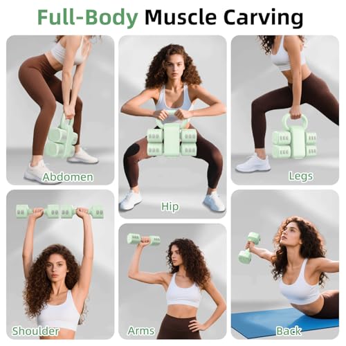 Image of 2-in-1 Adjustable Dumbbell Set, Upgraded 4 Levels Hand Weights for Women Men, Each 2.2 /3.3 /4.4 /5.5lb, Convertible Weights Dumbbells and Kettlebell Set for Home Gym Exercise & Fitness