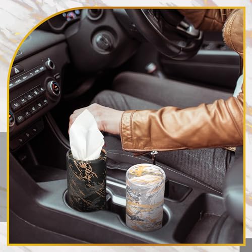 Image of Thenshop 16 Pack Car Tissue Holder 3 Ply Facial Tissue Bulk Marble Modern Tissues Cylinder Travel Round Boxes Fits Car Cup Holders Small Tissues Container for Home Bathroom Everyday Refill