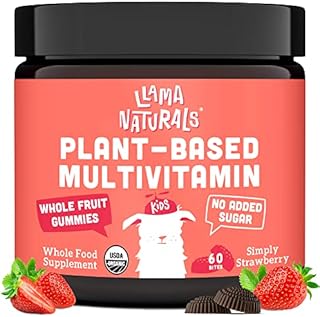 Whole Fruit Gummy Vitamins for Kids No Added Sugar, Vegan Kids Multivitamin Gummies, Plant Based Multivitamin for Kids, Whole Foods Toddler Vitamins, Organic Kids Vitamins Chewable 60 Bites Strawberry