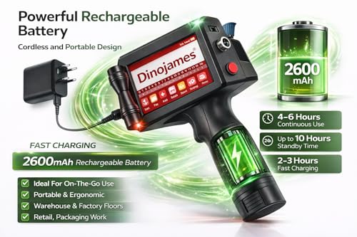 Image of dinojames Handheld Inkjet Printer 12.7mm | 4.3 inch Touchscreen Portable Batch Coding Machine | 600 DPI for Date, MRP, Expiry, Barcode & QR Code Printing
