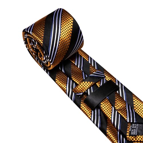 Image of Barry.Wang Silk Men Ties Formal Stripes Necktie and Tie Clip for Wedding Party Business Fashion Classic