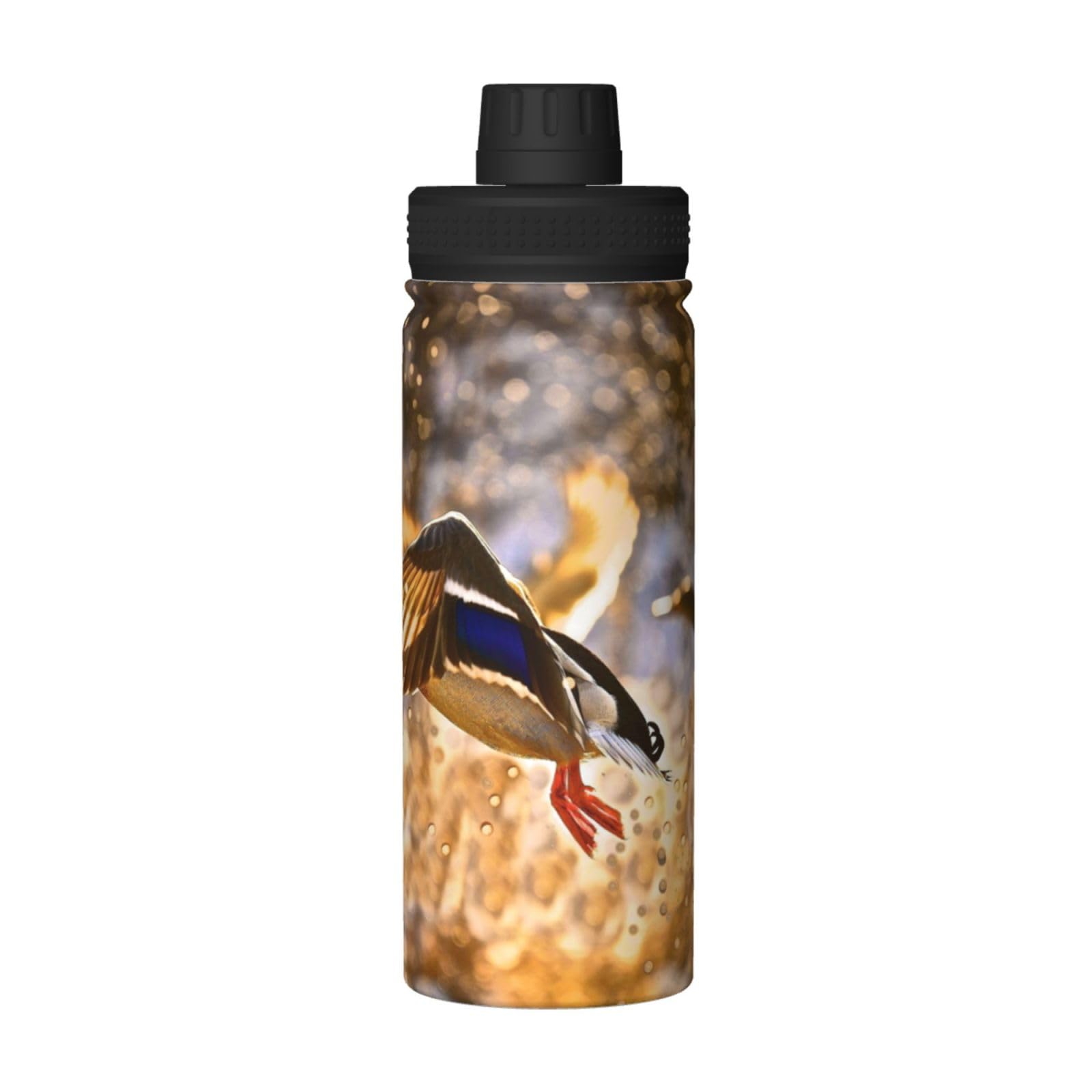 Mallard Trinkflasche mit Sonnenuntergang-Druck, Edelstahl, isoliert, 530 ml, Sport-Wasserflaschen für Damen und Herren