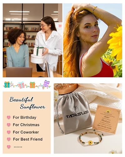 Image of Tarsus Sunflower Gifts for Women Teens - Positivity, Love & Strength | Unique Gift for Birthday, Christmas, or Thank You Occasion, Sunshine Sunflower Bracelet for Friends Coworkers Daughter...