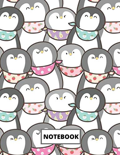 NOTEBOOK: cartoon penguin, cute penguin notebook- kawaii penguin 100 wide ruled pages