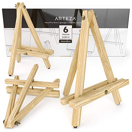 Arteza Caballetes de pintura | Altura 30,48 cm | Pack de 6 atriles de mesa para pintar | Trípodes de madera de pino con patas antideslizantes | para lienzos pequeños y medianos