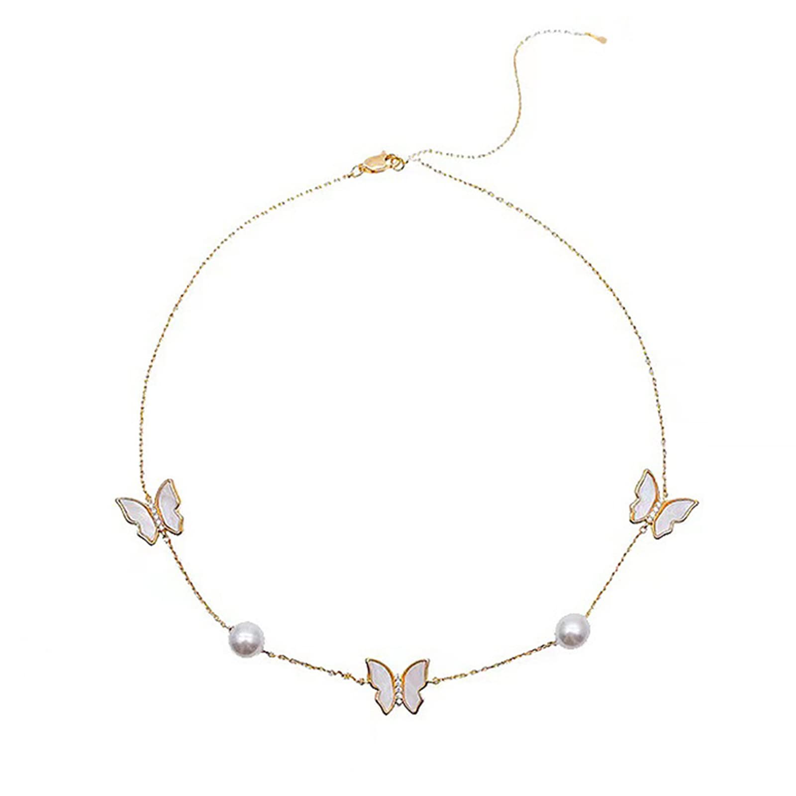 Gold Butterfly Choker Necklaces for Women Dainty Butterfly Chain Necklace Faux Pearl Choker Necklace Butterfly Pendant Necklace Jewelry