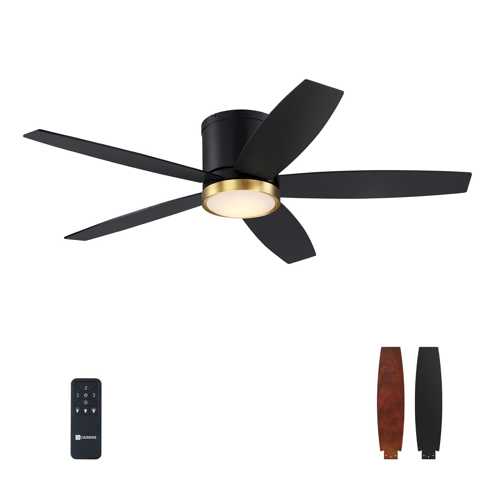 Photo 1 of **SCRATCHES** 52 Inch Low Profile Ceiling Fan with Light and Remote, Black and Gold Flush Mount Ceiling Fan with Light, Indoor Modern Hugger Fan with Light Fixture and Timer Setting, 3CCT, Bedroom, Dining Room