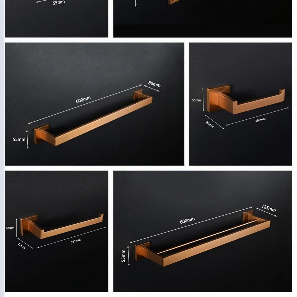 Accessori per il bagno in oro rosa spazzolato Accessori da bagno quadrati Porta carta igienica Porta asciugamani Barra porta accappatoio Porta asciugamani, 1 set da barra 40 cm, 1