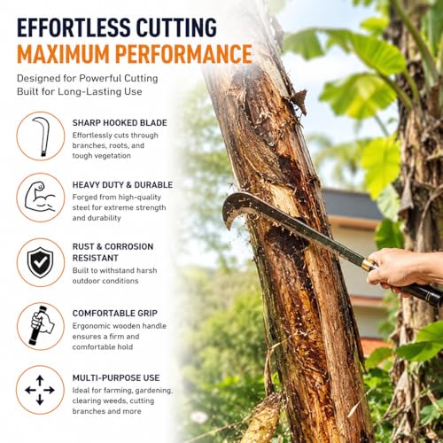 Image of Grass Cutter Sickle (Pullu Veeshi) - Heavy Duty Hand Forged High Carbon Steel Blade with Wooden Handle | Multipurpose Agriculture Tool for Grass, Weed & Farming Use
