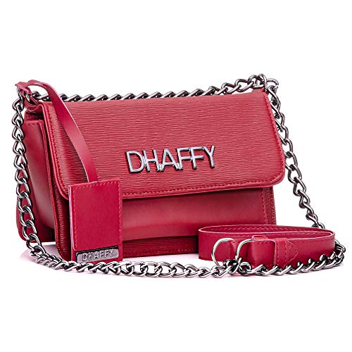 Bolsa Feminina Dhaffy Vermelho, Alça de Corrente cor:vermelho;tamanho:P
