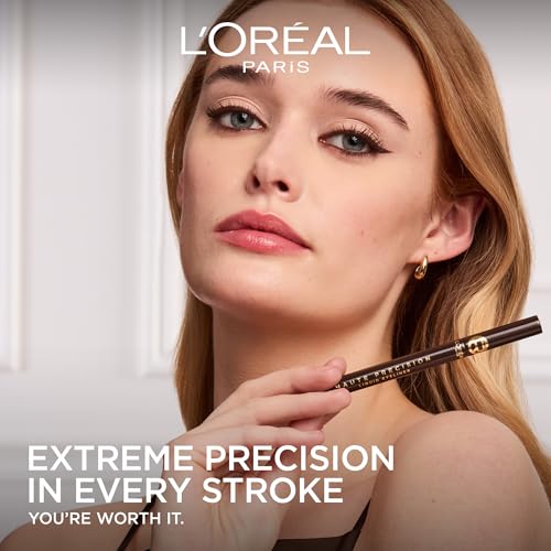 L'Oréal Paris, płynny eyeliner, długa żywotność 24 godzin, miękka czuła końcówka, intensywny kolor, wodoodporny, aplikacja i precyzyjne linie, Haute Precision, odcień: brązowy (Le Brun)