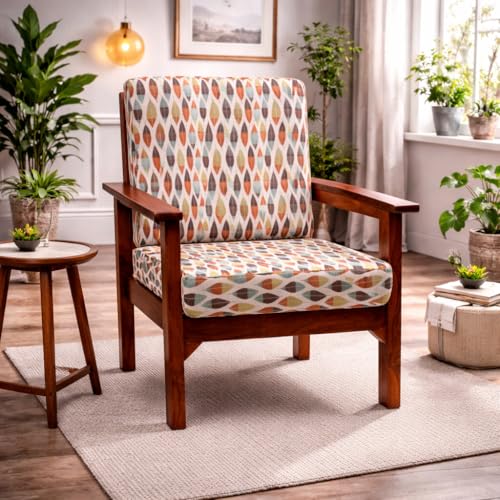 Image of STITCHNEST 'Contour Fit Series' Stretchable Printed Wooden Sofa Cover (Pack of 2) - Elastic Wooden Chair Cover | Wooden Sofa Seat Cover | Size - 20-21 x 20-21 x 3-5 in