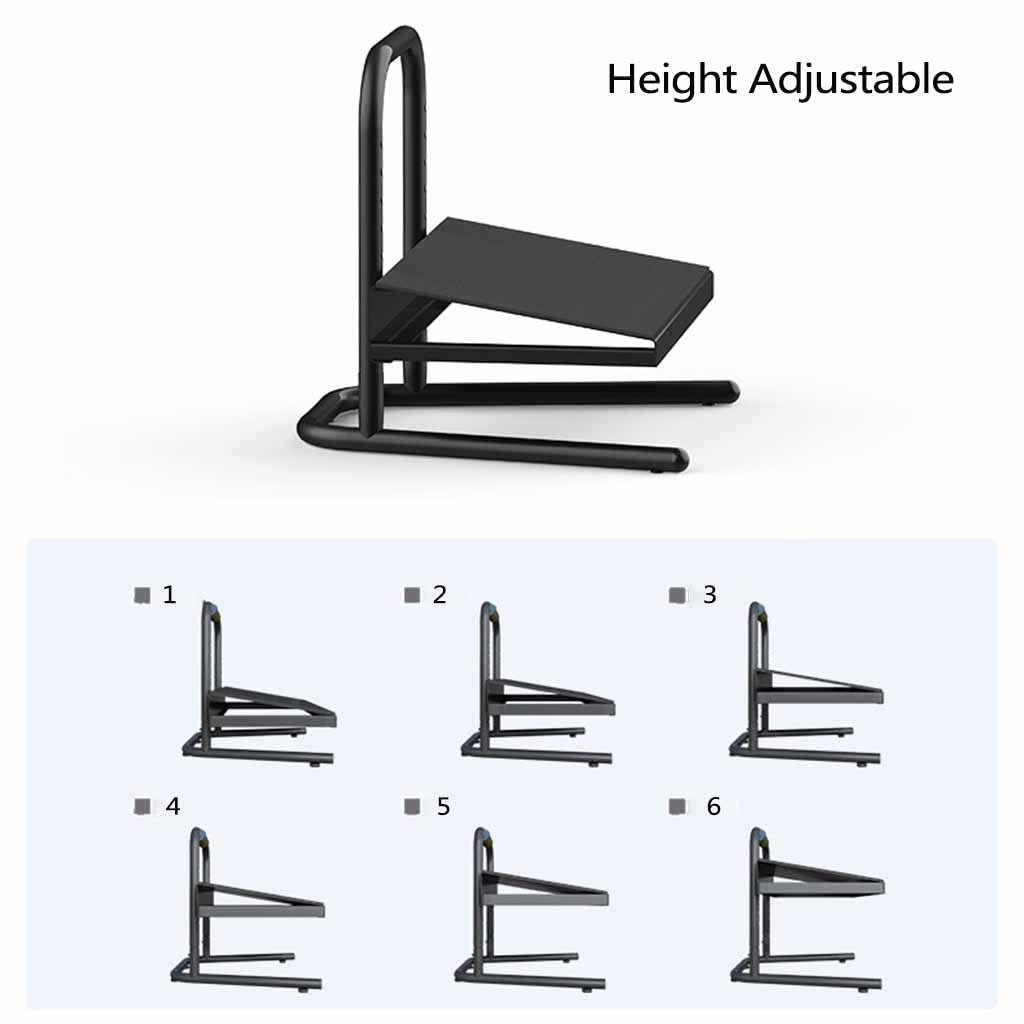 Reposapiés de pie, taburete ajustable de acero negro, con asa, seis ajustes de altura, para trabajo, escritorio, hogar y oficina