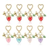 Xanthelle Porte-clés Fraise Miniature, 8 Pièces Mini Porte-clés Fraise & Charm Sac Cœur Ka...