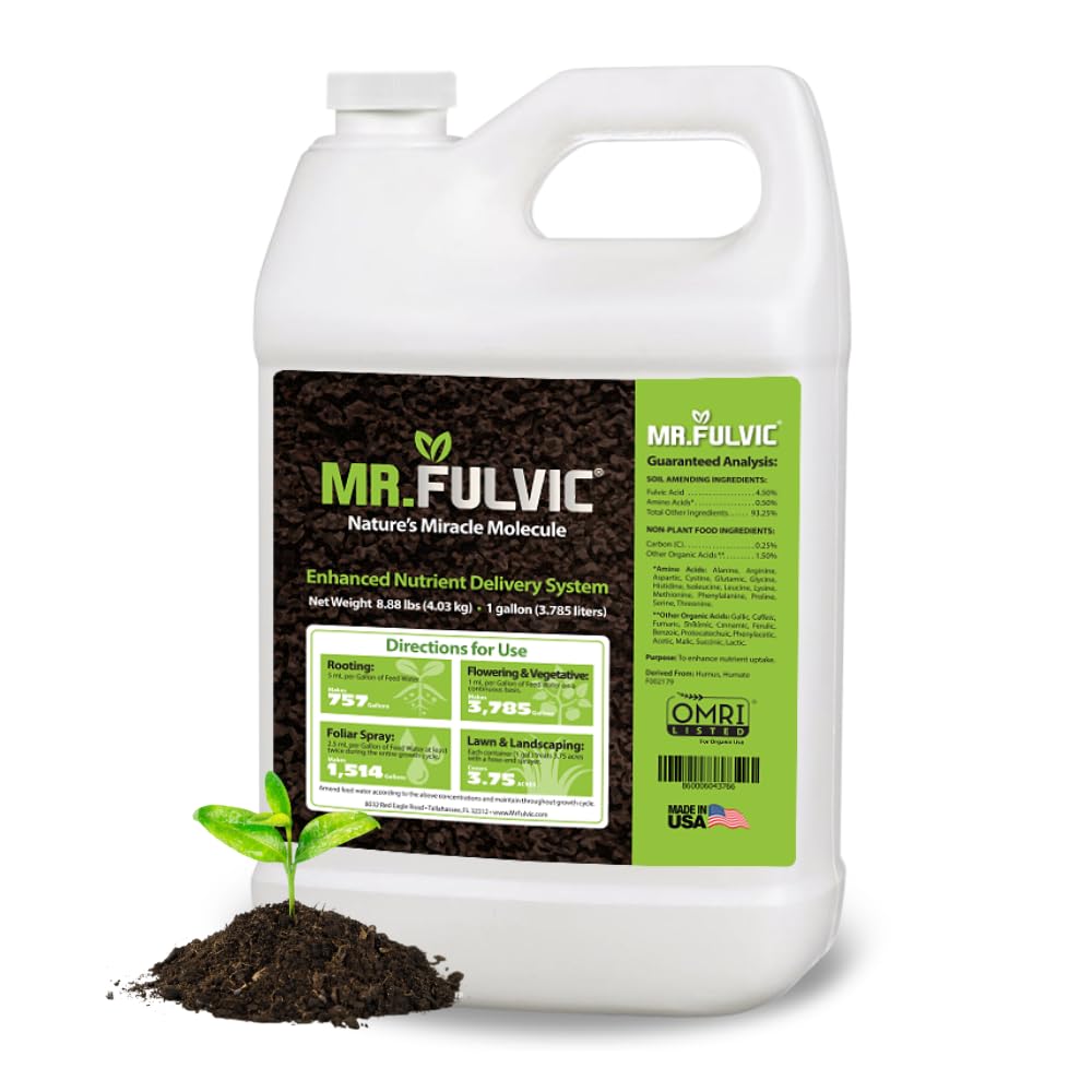 Organic Fulvic Acid Plant Amendment, Natural Humic Soil and Hydroponic Nutrient Enhancer - Lawn and Garden Growth, Plant Health (1 Gallon)