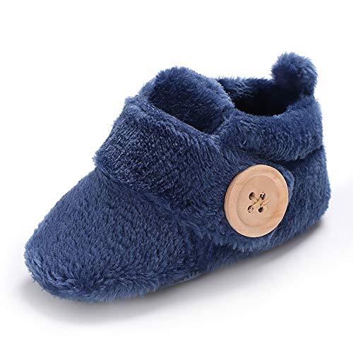 Meeshine Newborn Baby Girls Boys Slippers Warm Fur Infant Toddler Boots Slip On Booties Shoes Navy 0-6 Months