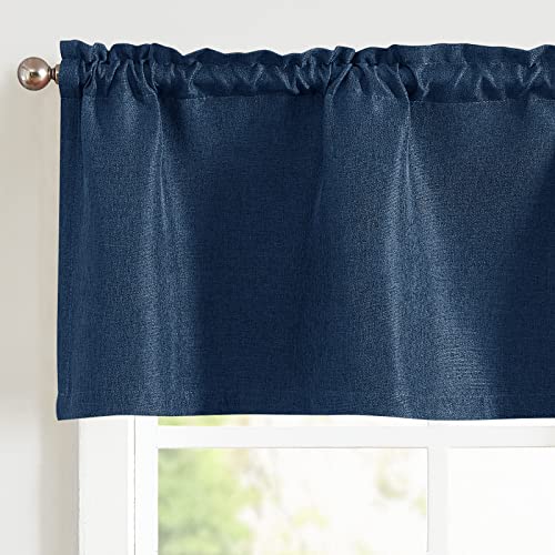 Jinchan Valance Curtains Kitchen Valance For Windows Faux Linen Textured Valance For Living Room 16 Inch Room Darkening Window Valances Farmhouse Valance Window Treatment Rod Pocket 1 Panel Demin Blue #TOP25