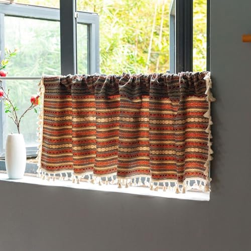 Rideau cuisine à rayures géométriques avec pompons pour style bohème - 5