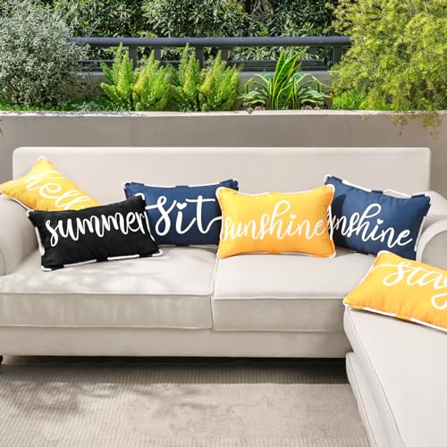 Aspmiz PL920-BK-HS-3-P#6 Outdoor Waterproof Throw Pillow Covers Set Of 2, Hello Sunshine Decorative Outdoor Rectangular Pillowcases For Chair Patio Garden, Throw Pillows For Furniture Couch Tent Sofa 12X20 Inch Black thumb #8
