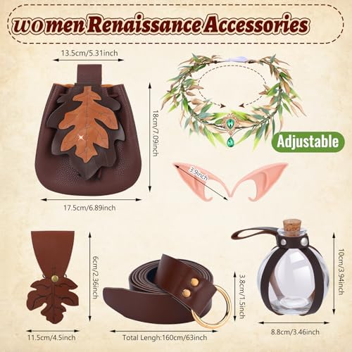 Renaissance Faire Accessories Women-Ren Faire Costume-Renaissance Belt Elf Ears Medieval Belt Pouch Potion Bottles Brown2