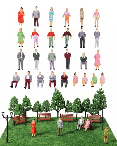 HAPZUR Set di 40 Piccole 1:75 Figure Dipinte Colorate Figurine de Miniature Figure in Diverse Pose Modello Figurine di Modellini di Treni Proporzione in Miniatura Statuina