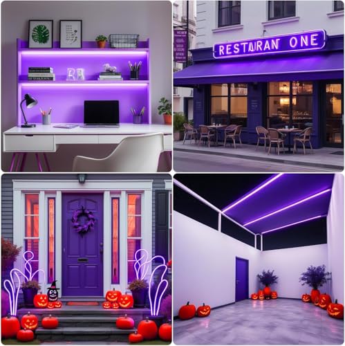 Image of Neon Strip Light, 16.4 feet, Flexible Silicone LED, IP65 Waterproof, with 12V Adaptor, for Bedroom, Gaming Room & Home Decor | 5 Meter | (Purple)