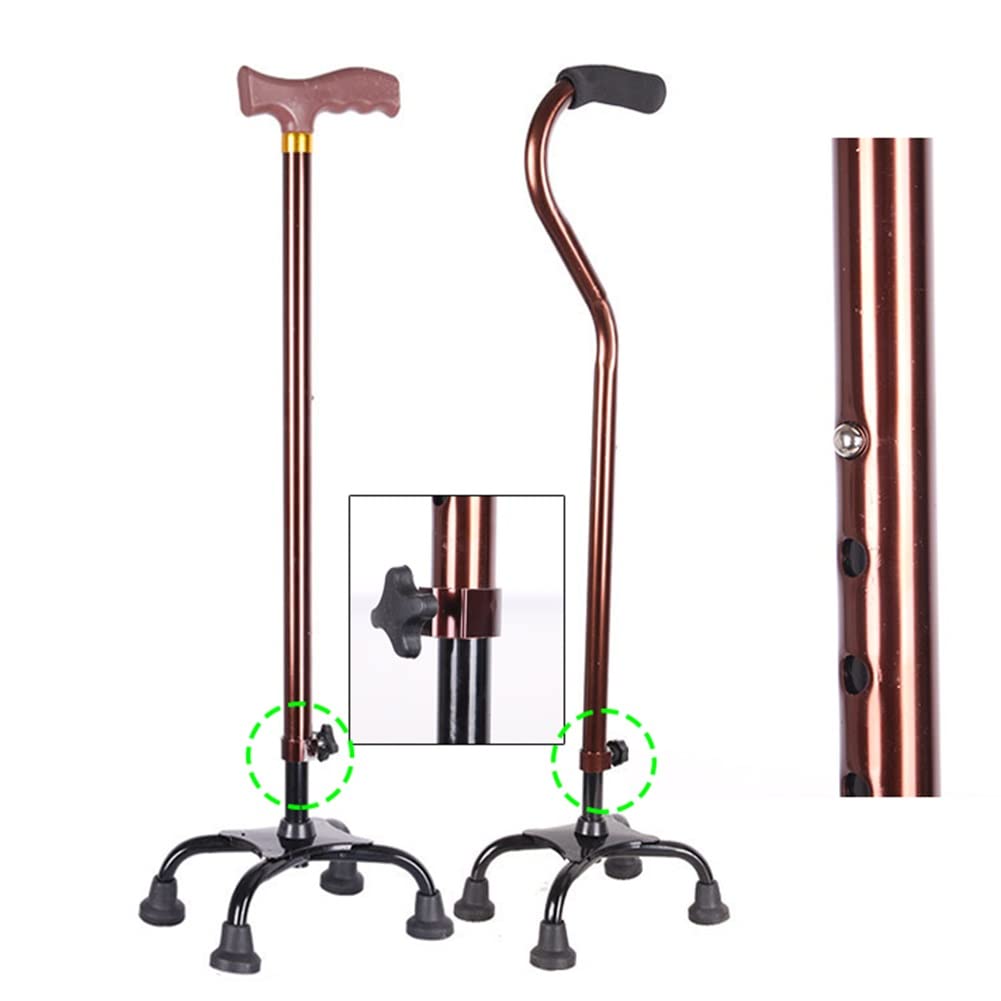 Bastón cuádruple para Hombres y Mujeres, bastón Ajustable con botón con Base de 4 Patas, tamaño Alto 140-190 cm, 110kg máx (Color : Traditional Handle)