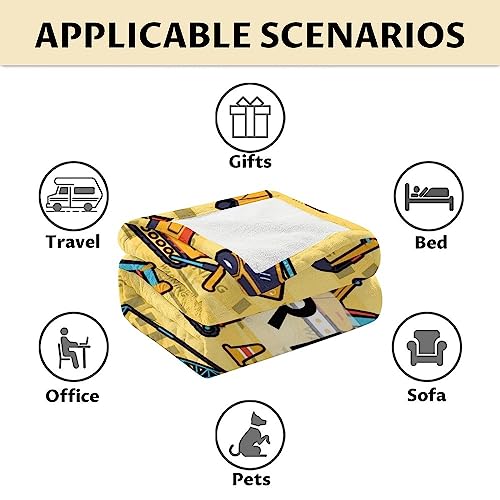 Personalized Construction Truck Blanket Gifts with Name - 40x50 Inches Funny Throw Blanket for Boys & Kids - Yellow Soft Fuzzy Excavator Blankets for Bed, Couch & Living Room