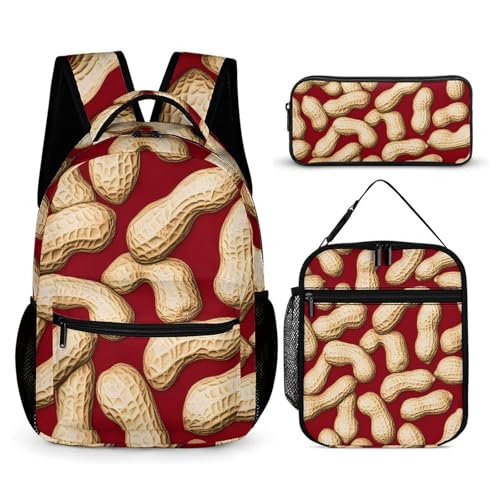 Nuts Funny Backpack Set Lunch Bag Pencil Case Makeup Bag 3 in 1 for Men Women Travel