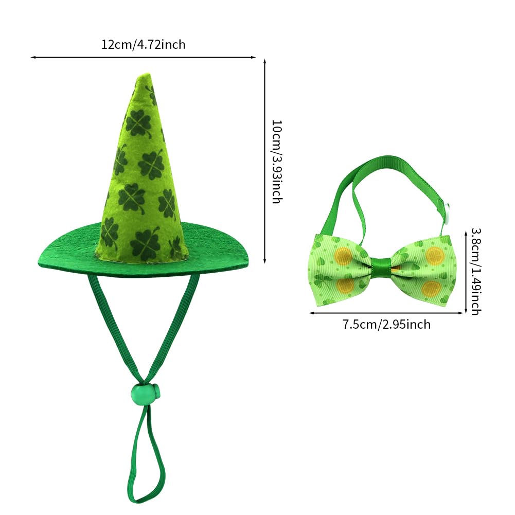 St. Patrick's Day Dog Costume,Puppy Bandana Collar with Bow Tie and Triangle Clover Hat Green Irish Dog Adjustable Accessories for Pet Puppy Cat Party Dress-up Cosplay Costume - Image 2