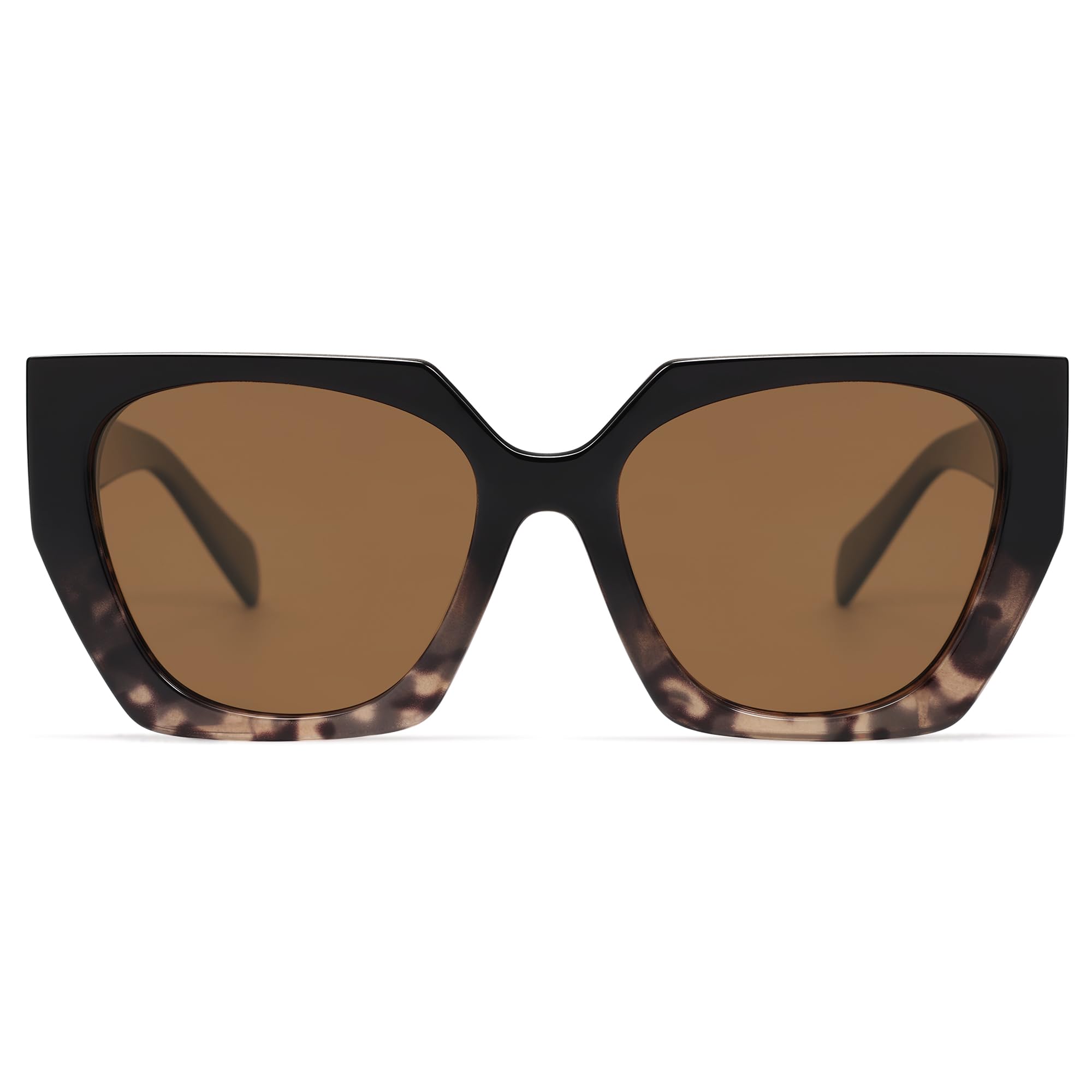 SOJOS Trendy Oversized Polarized Sunglasses Womens Big Square Cateye Sunnies, Lentes de sol para mujer SJ2205: Black Gradient Tortoise/Brown 55 Millimeters