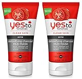 Yes to Tomatoes Detoxifying Charcoal Mud Mask (Pack of 2) With Kaolin, Bentonite, Aloe Vera Leaf,...