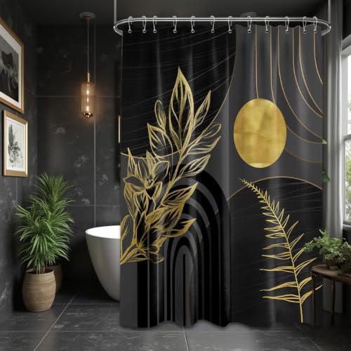 QGHOT Black and Gold Extra Long Shower Curtain, Tall 72X96 in, Mid Century