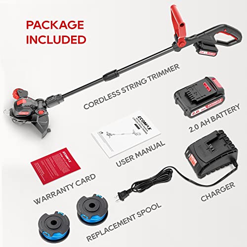 Ecomax 18V 12" Cordless String Trimmer & Edger, Edger Lawn Tool With 90 Degree Adjustable Head, From Various Environments, Weed Trimmer Include 2Ah Battery And Charger, Elg03, Black & Red #TOP7