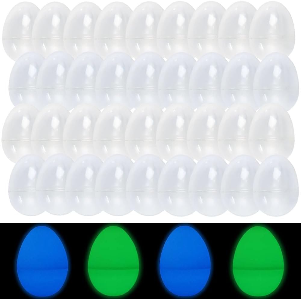 36 PCS 2.4” Glow in The Dark Easter Eggs Plastic Easter Eggs for Party Favors Basket Stuffers Luminous Fillable Empty Egg for Easter Hunt Supplies