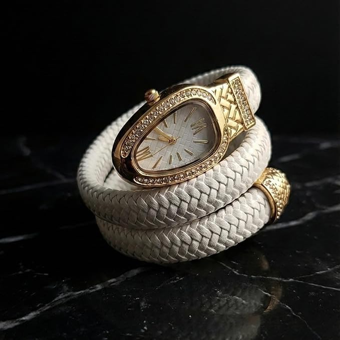 Image of Serpentine Snake Watch for Women with Spiral Wrap Bracelet, Roman Numeral Dial, Quartz Movement Metal Bezel Wrist Watch