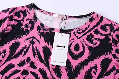 Image of Tanst Sky Womens Casual Round Neck Plus Size Floral Tunic Shirt Dress with Pockets