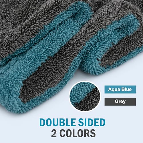 Image of JD FRESH 1 Pack Microfiber Cloth for Car 1200 GSM 40x60 cms | Twisted Loop Super Absorbent Towel Double Sided - Edgeless Design & Lint Free Cloth for Drying, Cleaning and Detailing - Aqua Blue & Grey