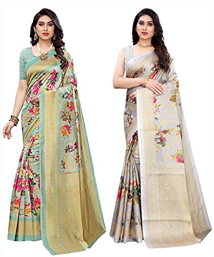 Image of Yashika Plain Women's Combo Art Silk Printed Saree with Blouse Piece Pack of 2