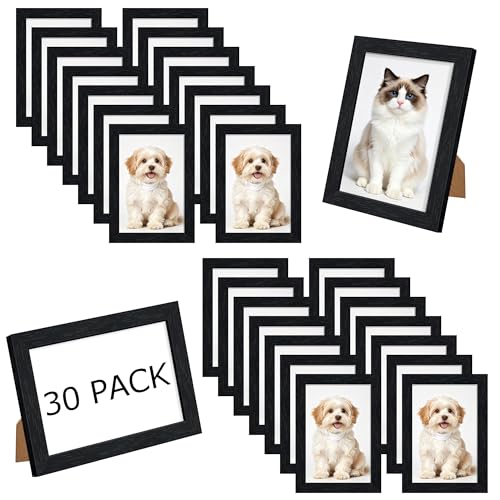 Wiscet 4x6 Picture Frame Set of 30 Bulk Photo Frames for 4x6 Photos Multi Picture Frames for Wall or Tabletop Black Woodgrain