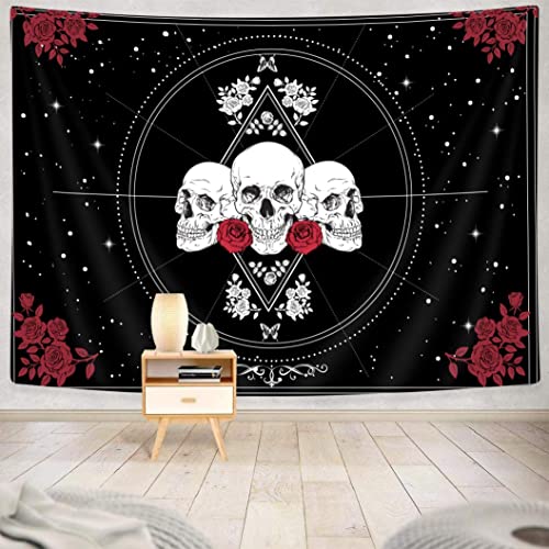 Bzhilja Skulls Tapestry Wall Hanging, Gothic Skeleton Mystery Tapestries, Black And White Tarot Roses Decor Wall Art Tapestry Aesthetics Wall Tapestry For Bedroom Living Room Dorm Home, 60X40 #TOP2