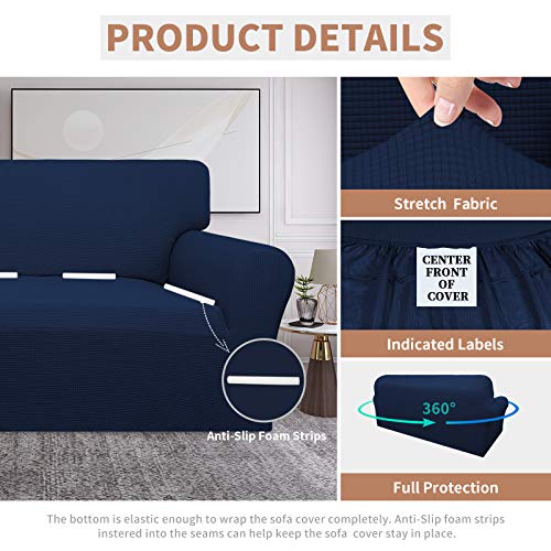 Image of Easy-Going 100% Waterproof Couch Cover, 3 Cushion Couch Slipcover for Sofa | Leakproof Sofa Cover, Stretch Jacquard Furniture Protector Against Stain Spill from Kids, Pets, Dog (Sofa, Navy)