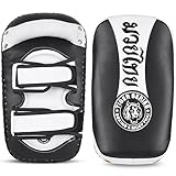 Tiger Pro Thai Pads - Curved Pads with Strong Handle Grip, Thai-Inspired Design, 100% Genuine Leather, Coaching Training Boxing MMA Martial Arts Taekwondo Combat Sports (Black, Pair)