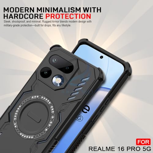 Image of AESTMO Back Case Cover for Realme 16 Pro 5G | Magnetic Case with Built-in Metal Ring | Compatible with MagSafe Accessories | Shockproof Hybrid (PC + TPU, Black)