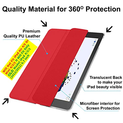 Image of DuraSafe Cases For iPad 2nd 2011 3rd 4th Gen 2012-9.7 Inch [iPad 4 iPad 3 iPad 2 Old Model ] A1396 A1416 A1458 A1395 A1430 MC705HN /A MD328HN /A MD333HN /A Ultra Slim Smart Auto Sleep /Wake PC Cover - Red