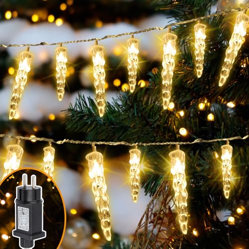 Tubiaz 40LEDs Eiszapfen Lichterkette für innen und außen, Wasserdichte Eiszapfen Lichterketten, IP44, 8 Leuchtmodi, für Patio, Garten, Rasen, Partei, Haus, Feiertagsdekoration, Warmweiß Tubiaz 40LEDs Eiszapfen Lichterkette für innen und außen, Wasserdichte Eiszapfen Lichterketten, IP44, 8 Leuchtmodi, für Patio, Garten, Rasen, Partei, Haus, Feiertagsdekoration, Warmweiß
