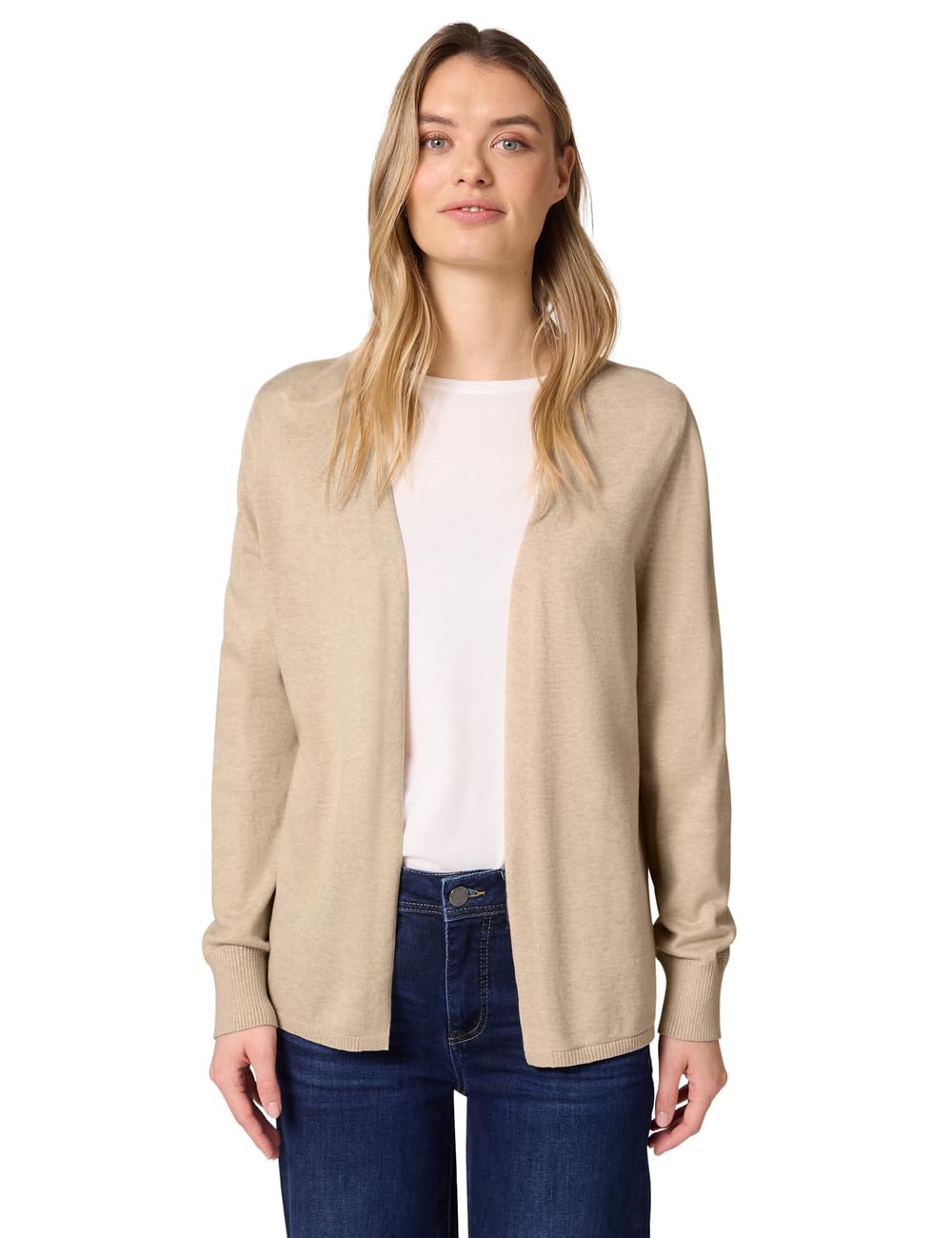 STREET ONE Cardigan Cardigan Damen Größe 42, cotton beige meliert, V-Ausschnitt, comfort fit